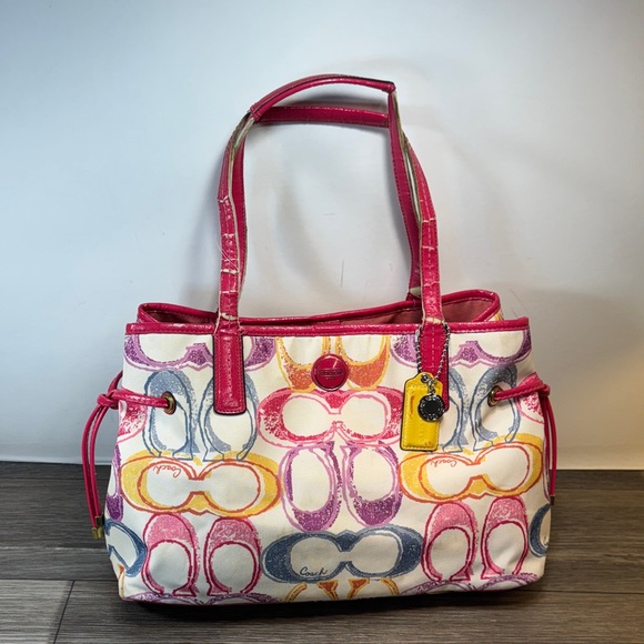Coach Handbags - Coach Vibrant Pink and Yellow Shoulder Bag